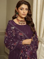 Dark Purple Faux Georgette Pakistani Style Suit